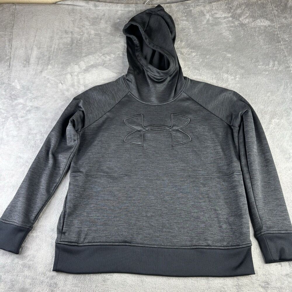 Under Armour Hoodie Womens Large Sweatshirt Big Logo Funnel Neck‎ Gray 1318396